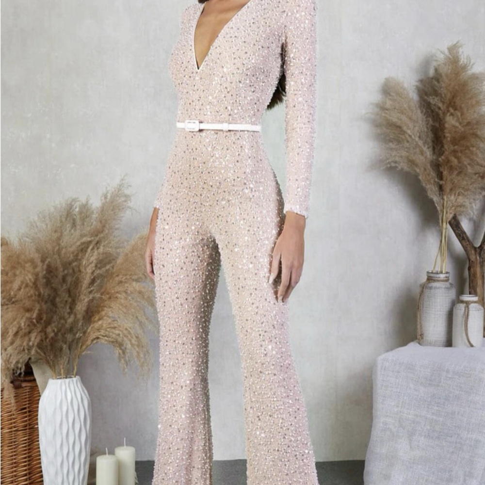 NWT Nadine Merabi White Eliza Jumpsuit XS with belt